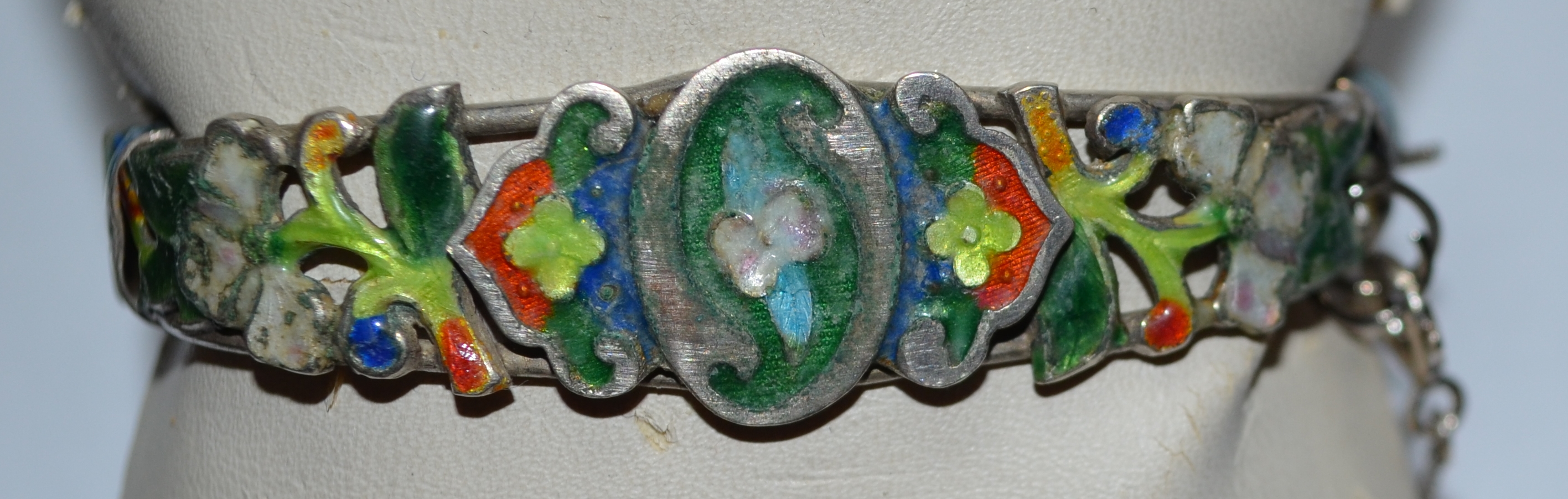 SILVER BRACELET -- ANTIQUE ENAMEL CHINESE